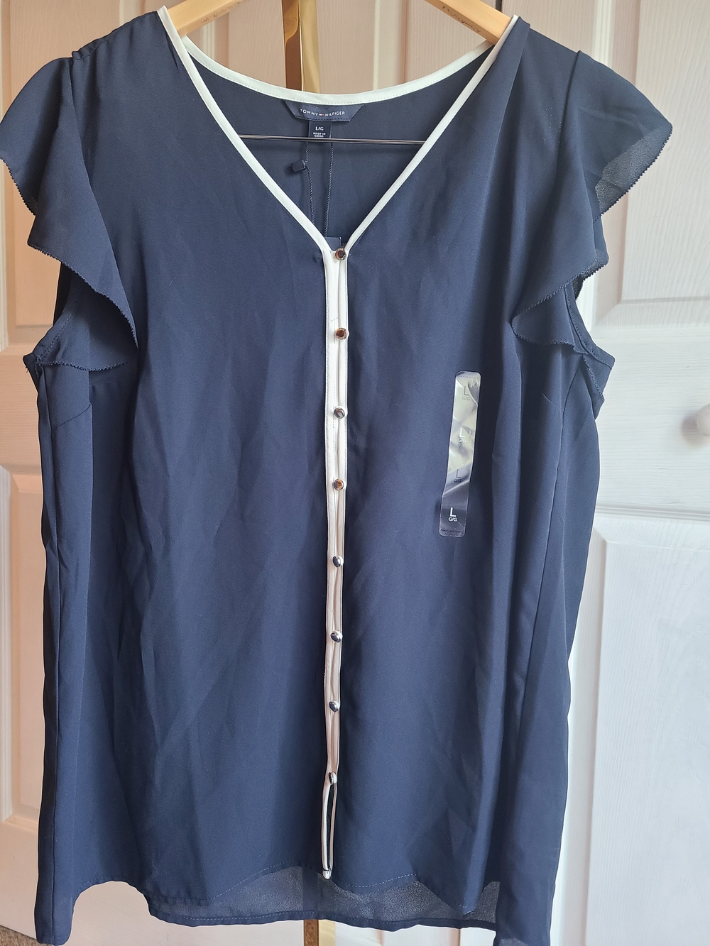 Tommy Hilfiger Navy Blouse with Cream Button Trim